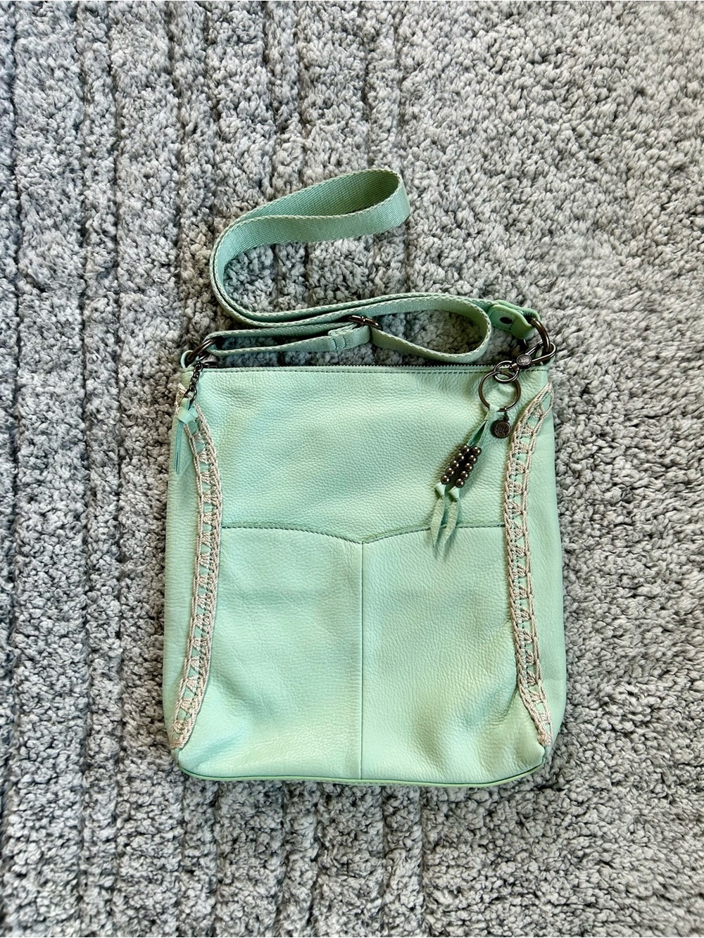 Like New! Boho The Sak Lucia Leather Crossbody Adjustable Strap Charm Detail